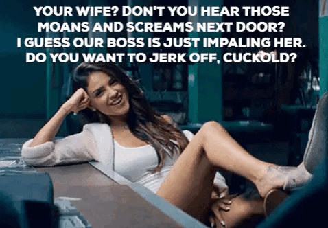 Coworker teasing cuckold about his wife and boss