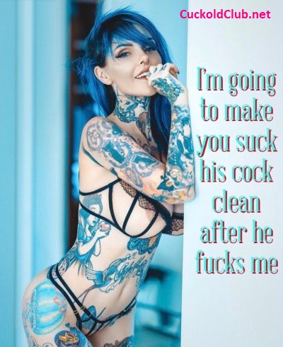 Tattooed Emo Girlfriend convincing Cuckold to suck cock
