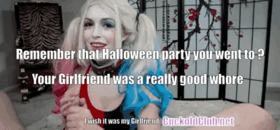 GF as Harley Quinn in Halloween Party - The Most Whorish Girlfriend Gifs On Halloween Party 2021