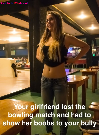 GF lost the bet and has to show her tits to her boyfriend's bully. 