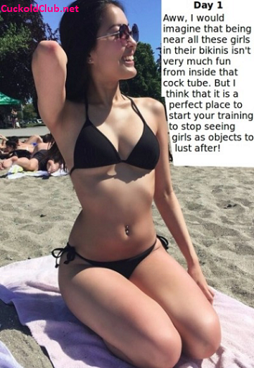 Girls in bikinis are torture for caged husband - The Most Abasing Chastity Captions on Vacation 2022