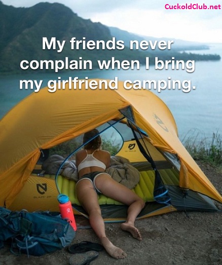 Friends enjoy slut girlfriend at camping - Camping and Picnic with Slutty Hotwife Captions 2022