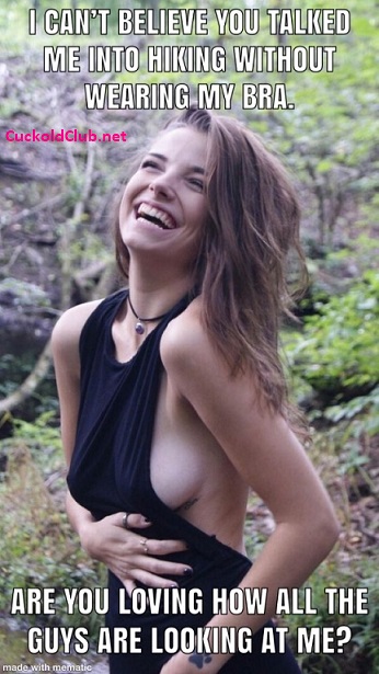 Wife Hiking without bra - Camping and Picnic with Slutty Hotwife Captions 2022