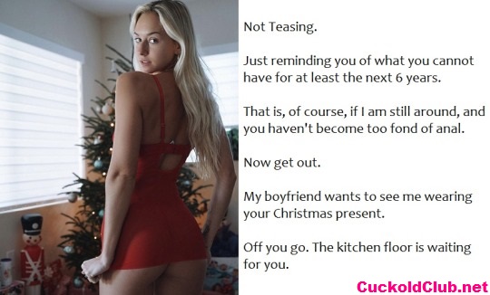 Teasing Caged Sissy Cuckold During Christmas