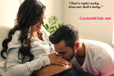 Cuckold kissing bull's baby - Extra Humiliation for Cuckold Accepting Pregnant Hotwife